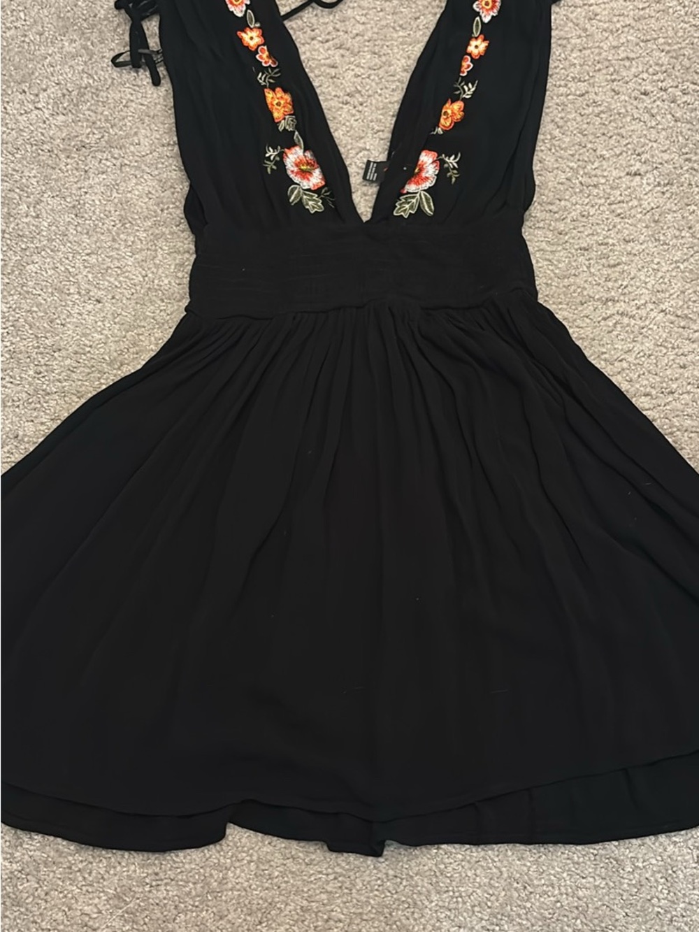 Forever 21 Black Mini Dress with Floral Embroidery